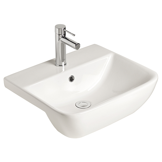 Cygnet Semi Recessed Basin 1 Taphole 500mm White